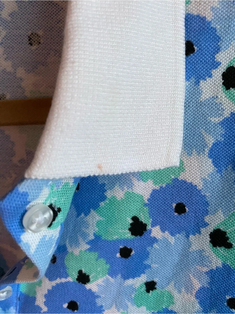 Kim Rogers Polo Shirt Blue/Green Floral Print with White Collar XL New With Tag